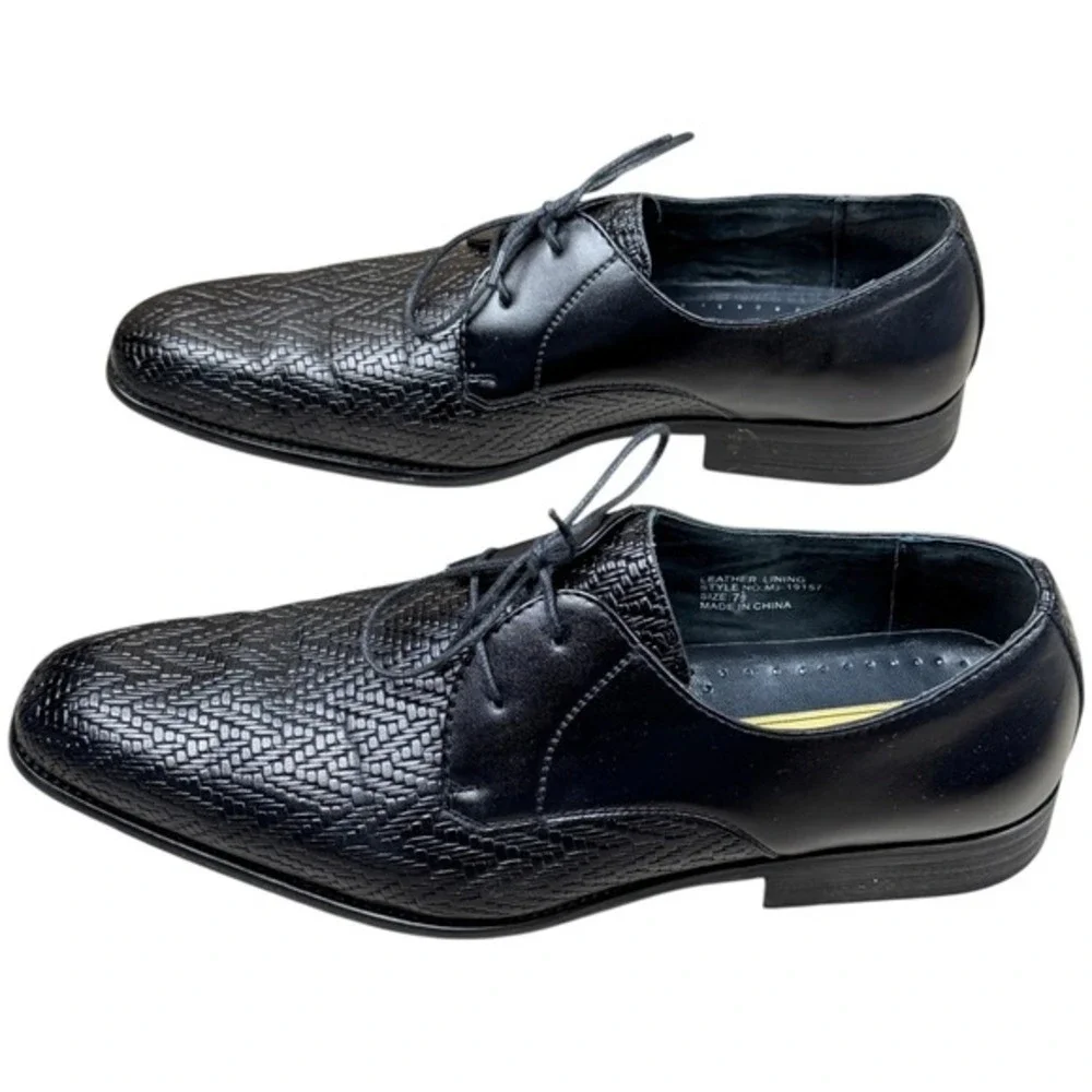 Delli Aldo Mens Size 7.5 Black Woven Texture Derby Dress Business Shoes M3-19157